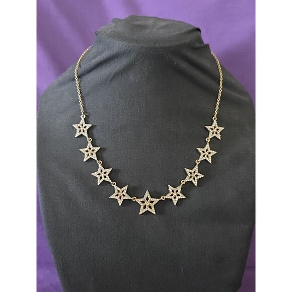 Sugarfix By Baublebar Signed Star Statement Necklace Gold Tone Clear Crystals - Picture 1 of 8